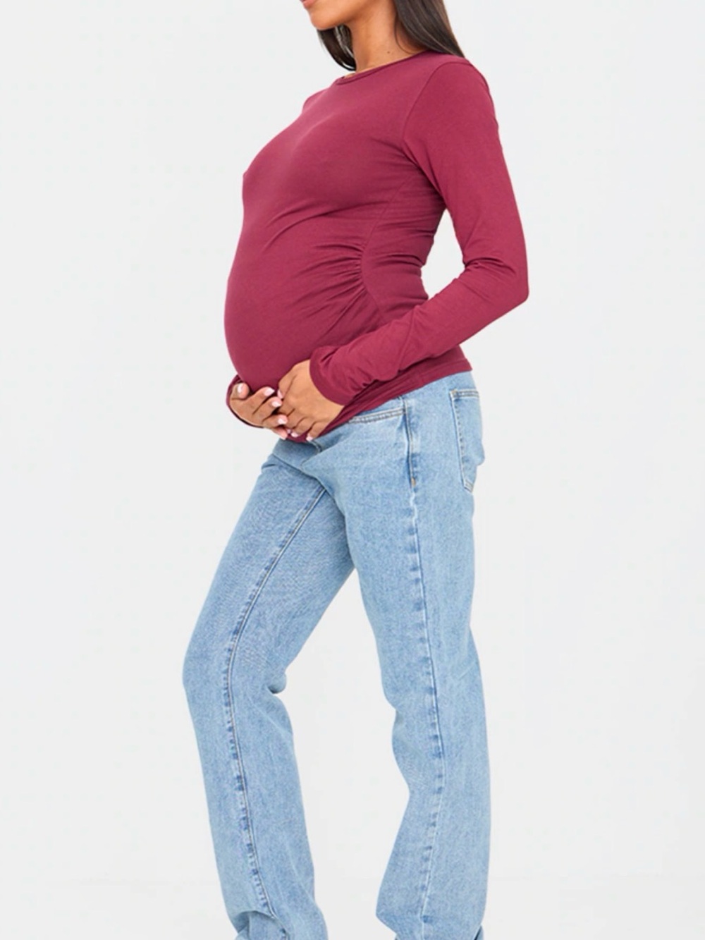 PrettyLittleThing Maternity Jeans with Blue Denim & Black Waistband